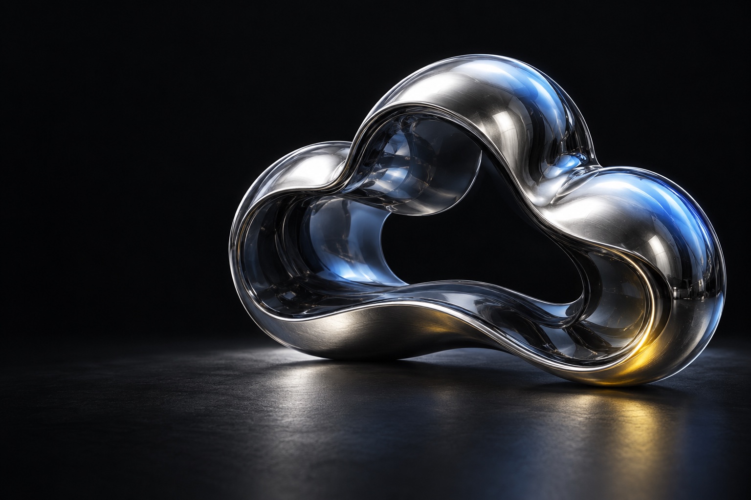 Escultura de una nube cromada, concepto visual de HostingCloudland